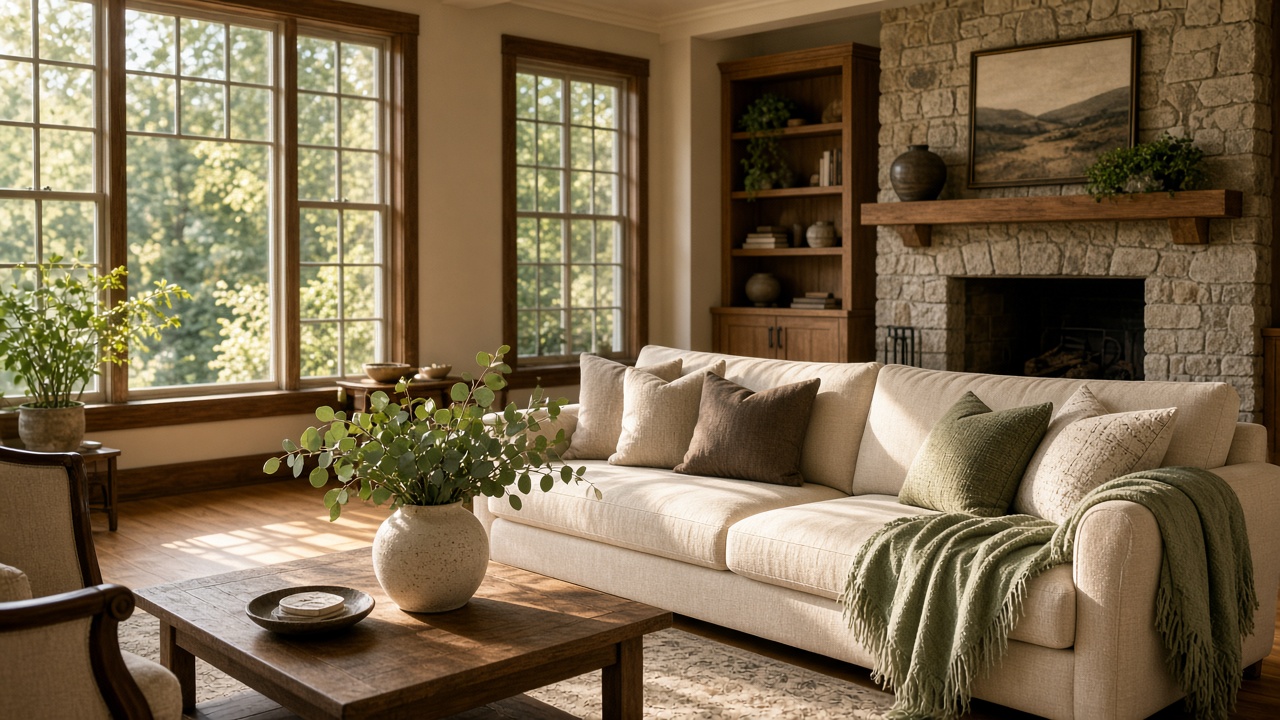 Sunlit Pennsylvania living room after a Karen EJ clean